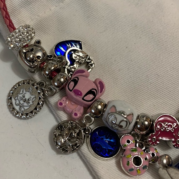 Pandora Pink Leather Bracelet Wrap Twice /Necklace Disney Cartoon Figure Charms - Picture 6 of 12